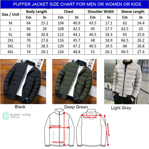Puffer Jacket Size Chart Kybershop