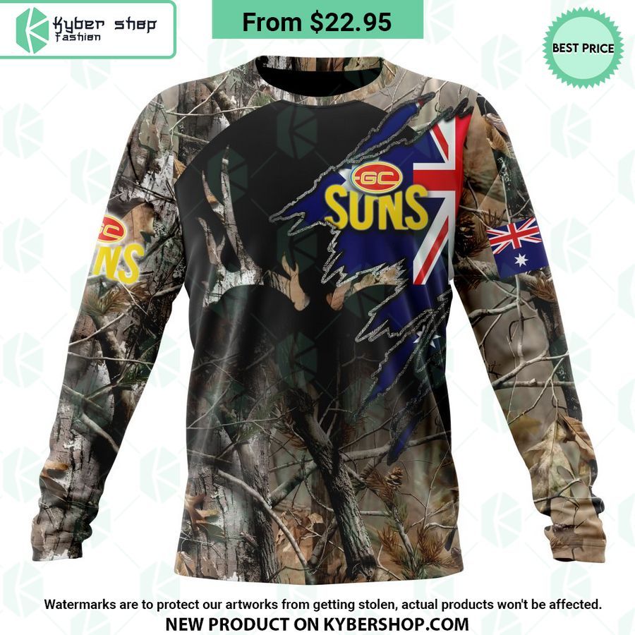 AFL Gold Coast Suns Camo Realtree Hunting Hoodie 6 AFL Gold Coast Suns Camo Realtree Hunting Hoodie You look too weak