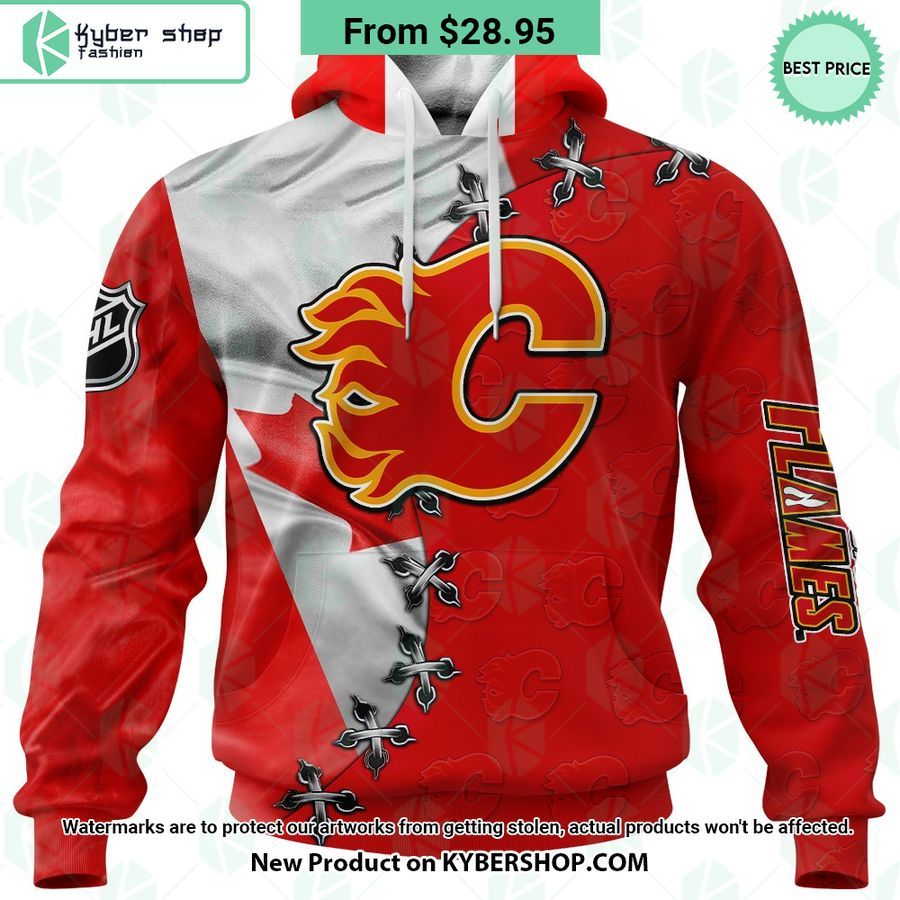 calgary flames mix canada flag custom hoodie 2 148