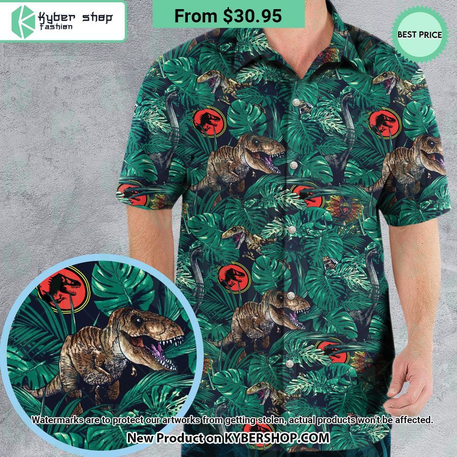 dinosaurs tropical jurassic park hawaiian shirt 1 719