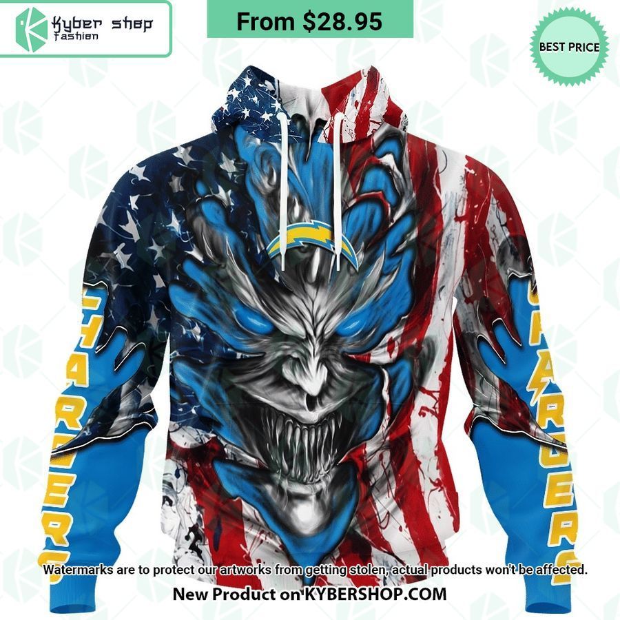 los angeles chargers demon face us flag hoodie 1