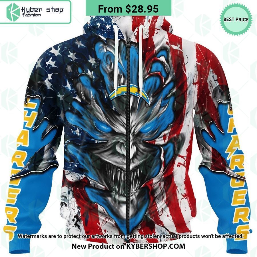 Los Angeles Chargers Demon Face US Flag Hoodie 4 los angeles chargers demon face us flag hoodie 3