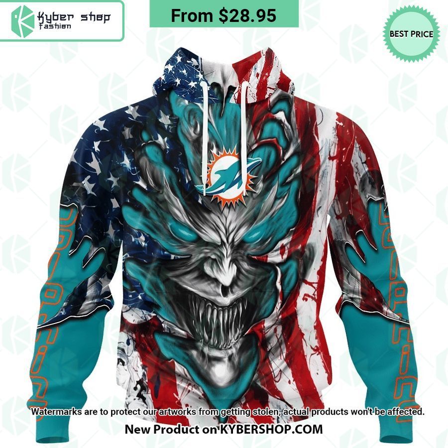 miami dolphins demon face us flag hoodie 1