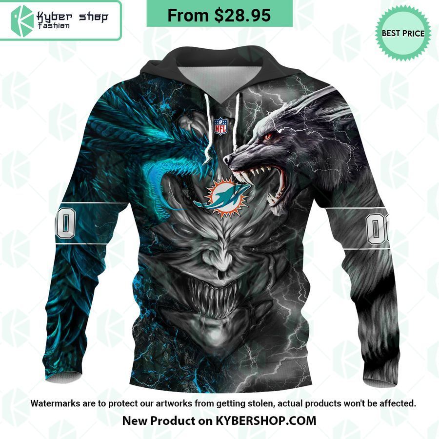 Miami Dolphins Demon Face Wolf Dragon Hoodie 4 miami dolphins demon face wolf dragon hoodie 3