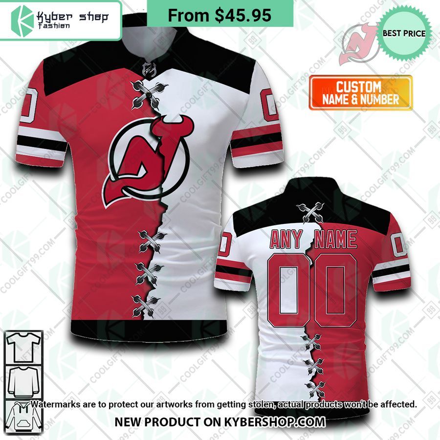 New Jersey Devils Mix Home Away Jersey CUSTOM Polo Shirt 4 new jersey devils mix home away jersey custom polo shirt 4 26