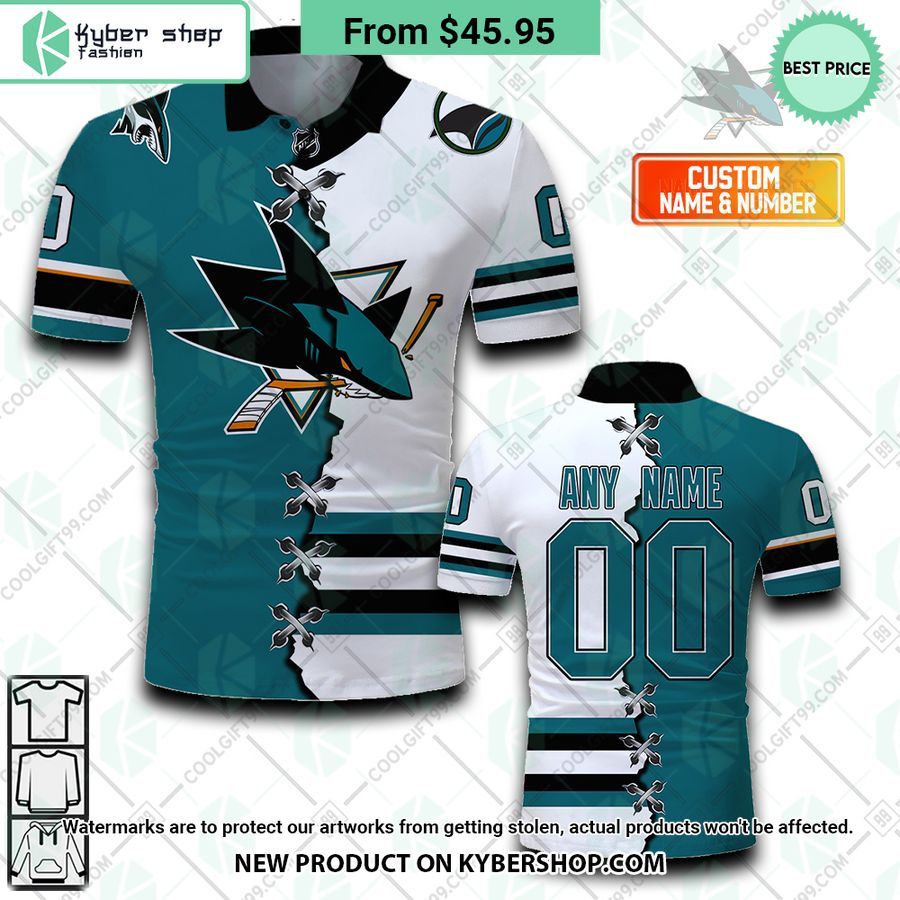 San Jose Sharks Mix Home Away Jersey CUSTOM Polo Shirt 4 san jose sharks mix home away jersey custom polo shirt 4 205