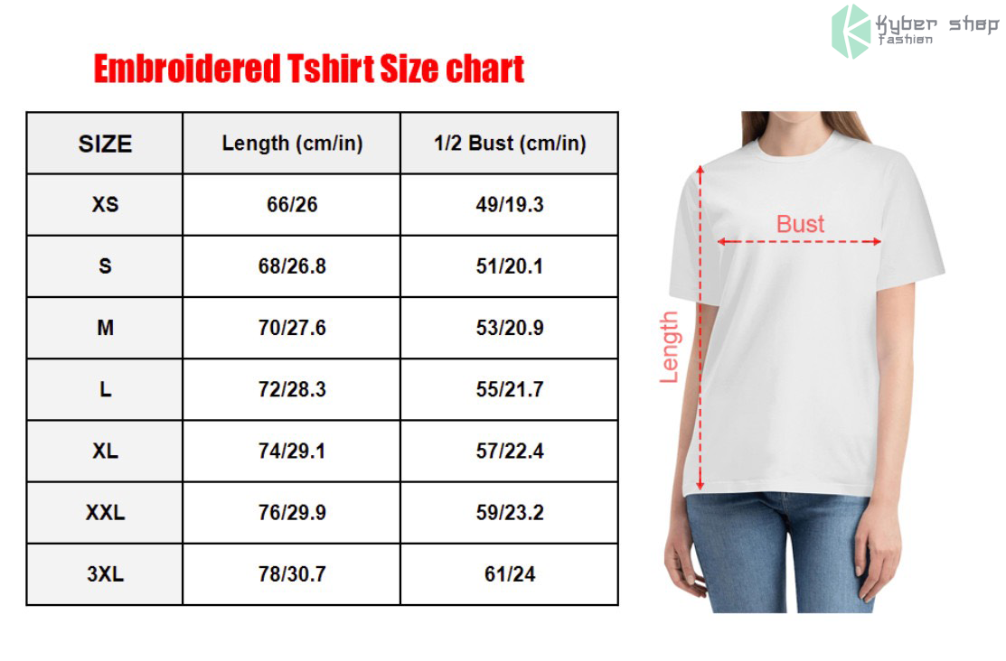 Embroidered T Shirt Size Chart Kybershop