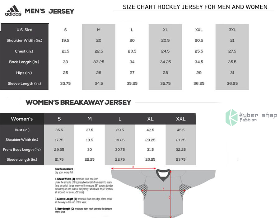Hockey Jersey 2 Size Chart Kybershop