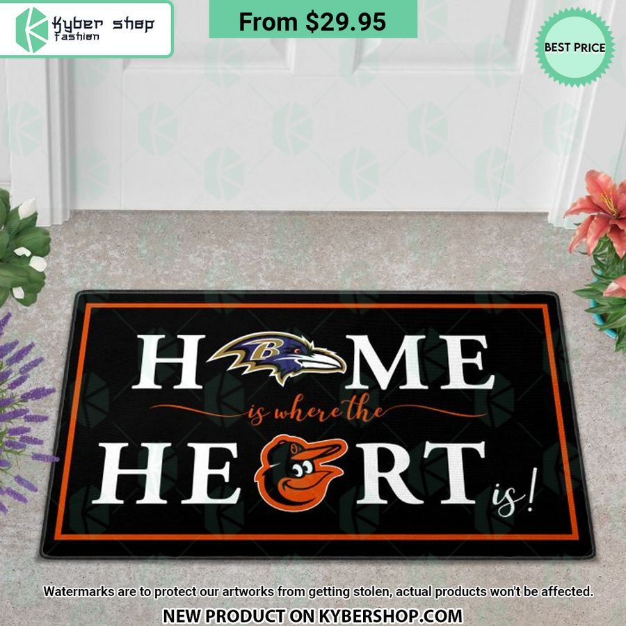 Baltimore Ravens Baltimore Orioles Home Is Where The Heart Is Doormat 1 623 Jpg