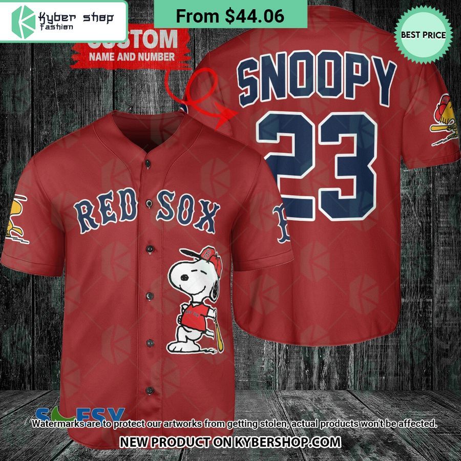 Boston Red Sox Snoopy Peanuts Navy Baseball Jersey Nice shot bro