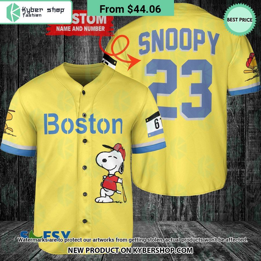 Boston Red Sox Snoopy Peanuts Yellow Baseball Jersey Is this your new friend?