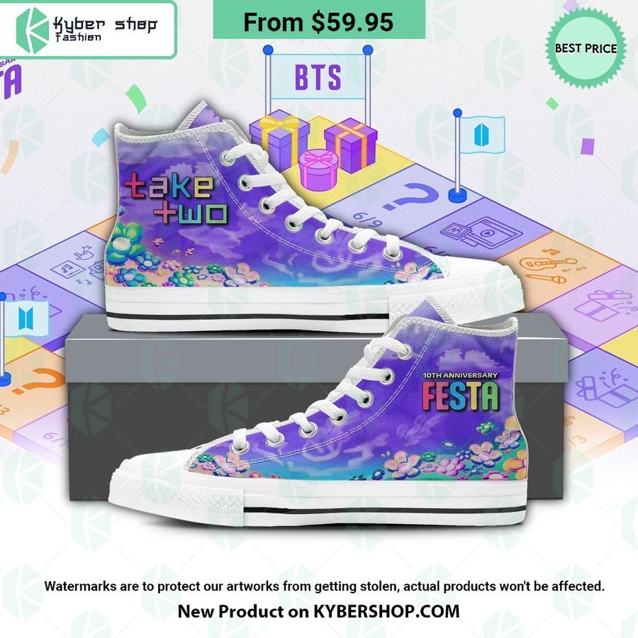 BTS 10th Anniversary Take Two Canvas High Top Shoes Best couple on earth