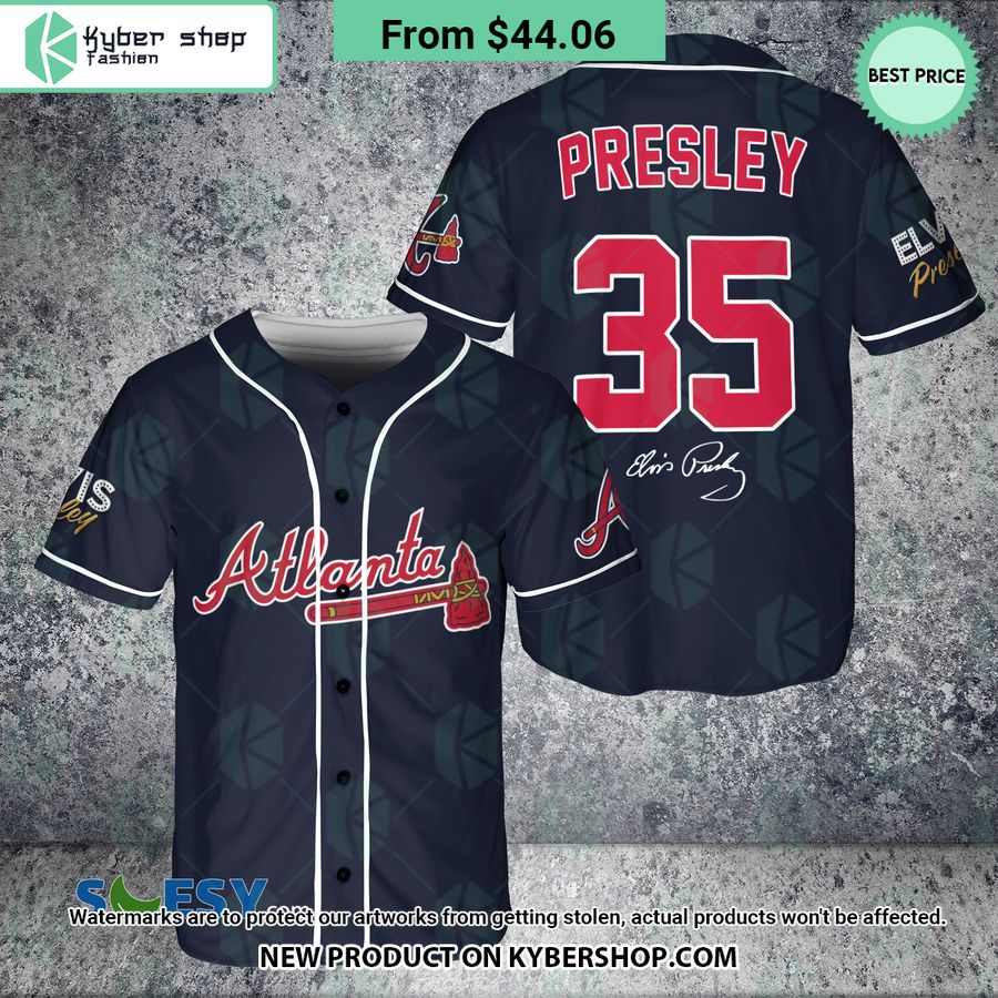 Elvis Presley 35 Atlanta Braves Navy Baseball Jersey Rocking picture