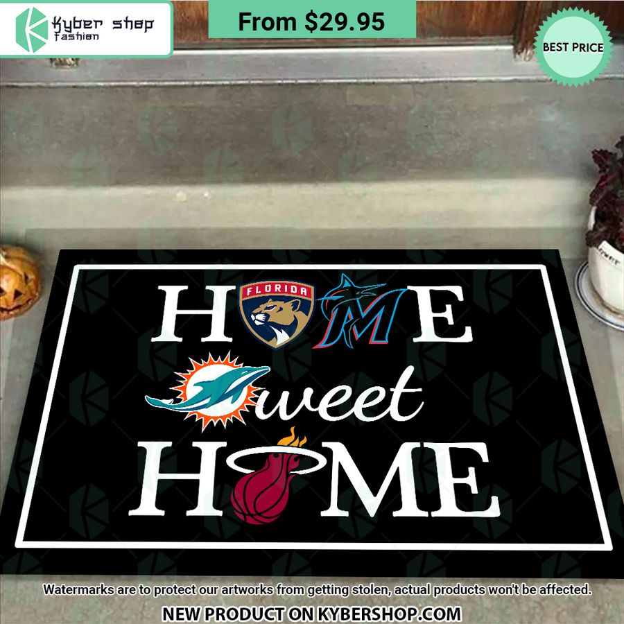 Florida Panthers Miami Heat Miami Marlins Miami Dolphins Home Sweet Home Doormat 1 813 Jpg