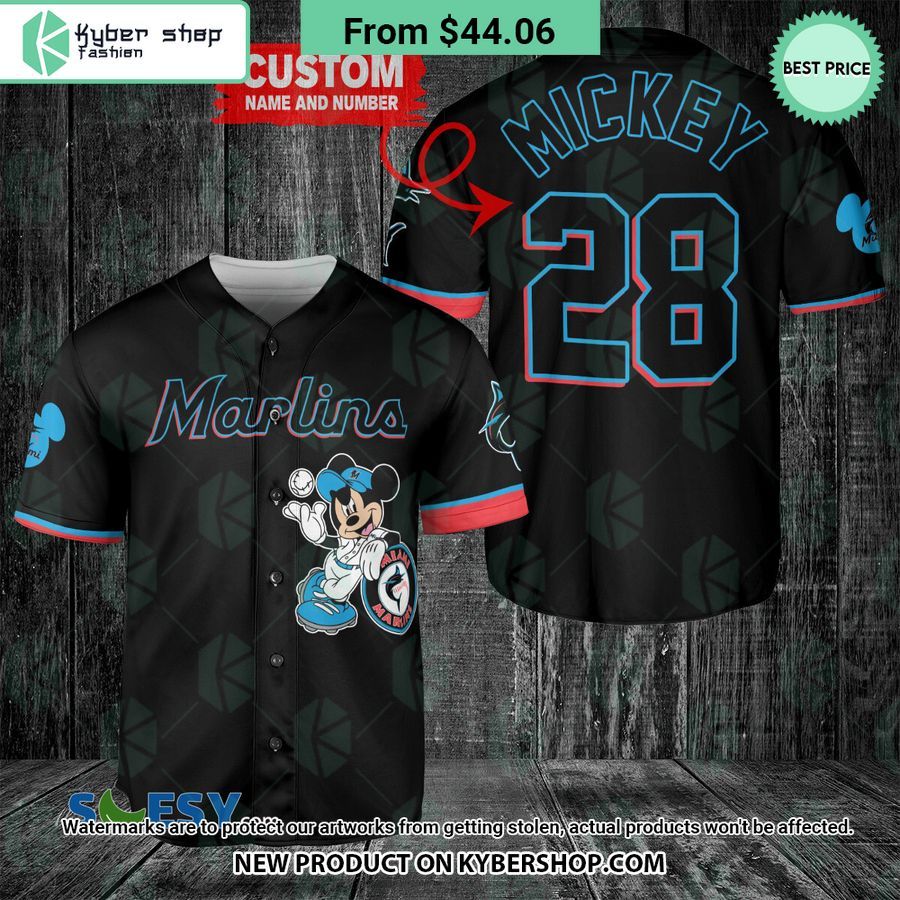 Miami Marlins Mickey Mouse Black Baseball Jersey Speechless