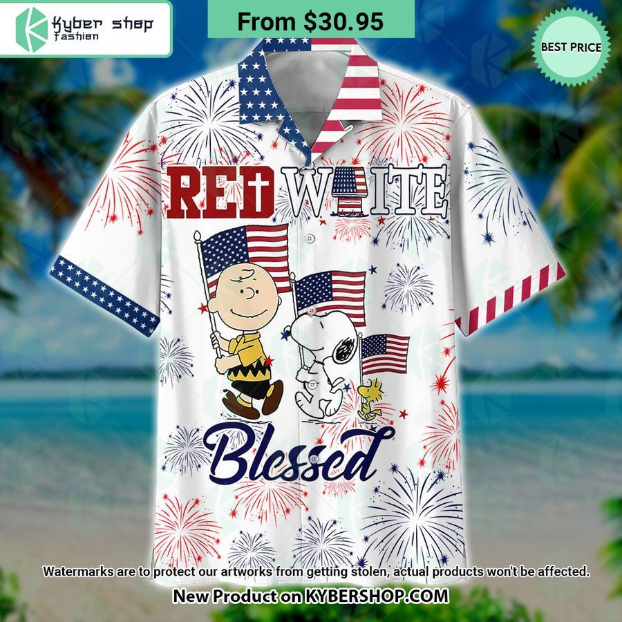 Red White Blessed Snoopy Independence Day Hawaiian Shirt Rocking picture