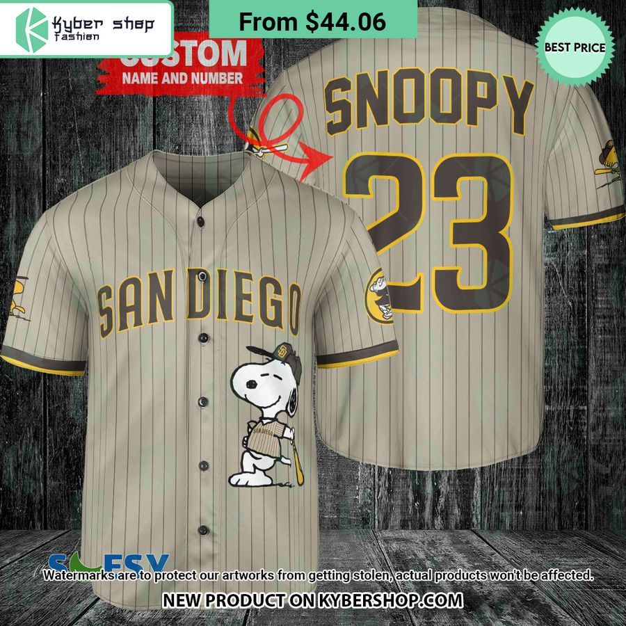 San Diego Padres Snoopy Peanuts Striped Baseball Jersey Nice Pic