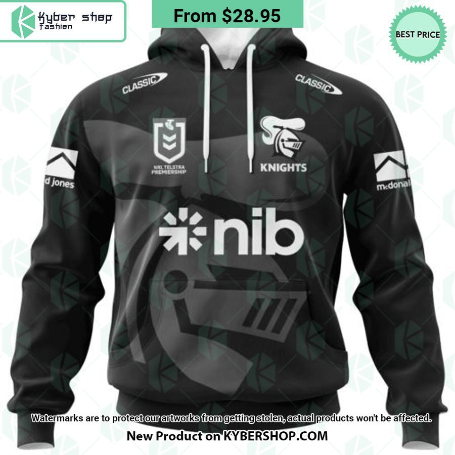 Newcastle Knights Monochrome Design CUSTOM Hoodie Natural and awesome