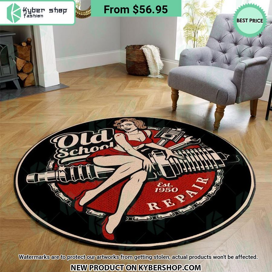 Old School Garage Round Rug You Look Different And Cute