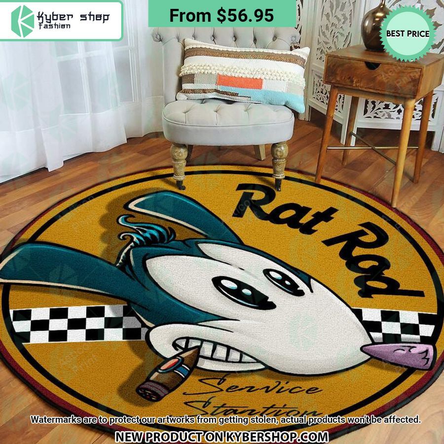 Rat Rod Hot Rod Service Stantion Round Rug Cool look bro