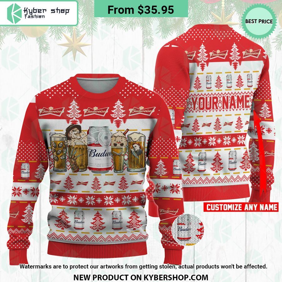 budweiser horror characters drink ugly christmas sweater 1 319 jpg