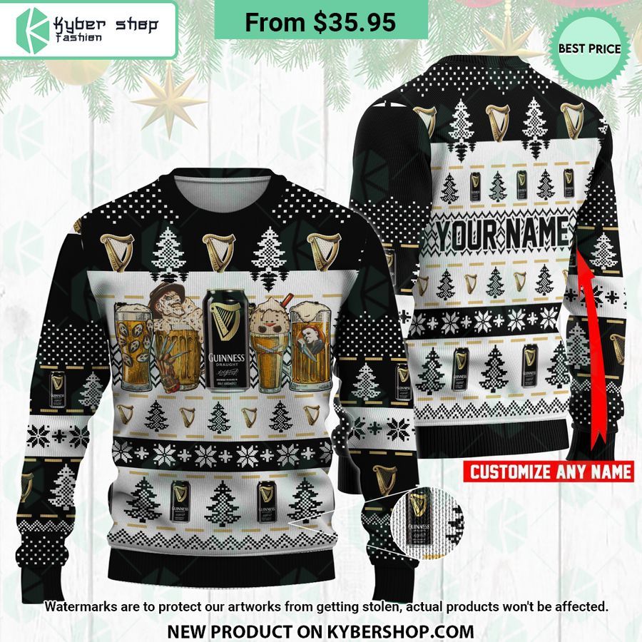 Guinness Horror Characters Drink Ugly Christmas Sweater Handsome as usual