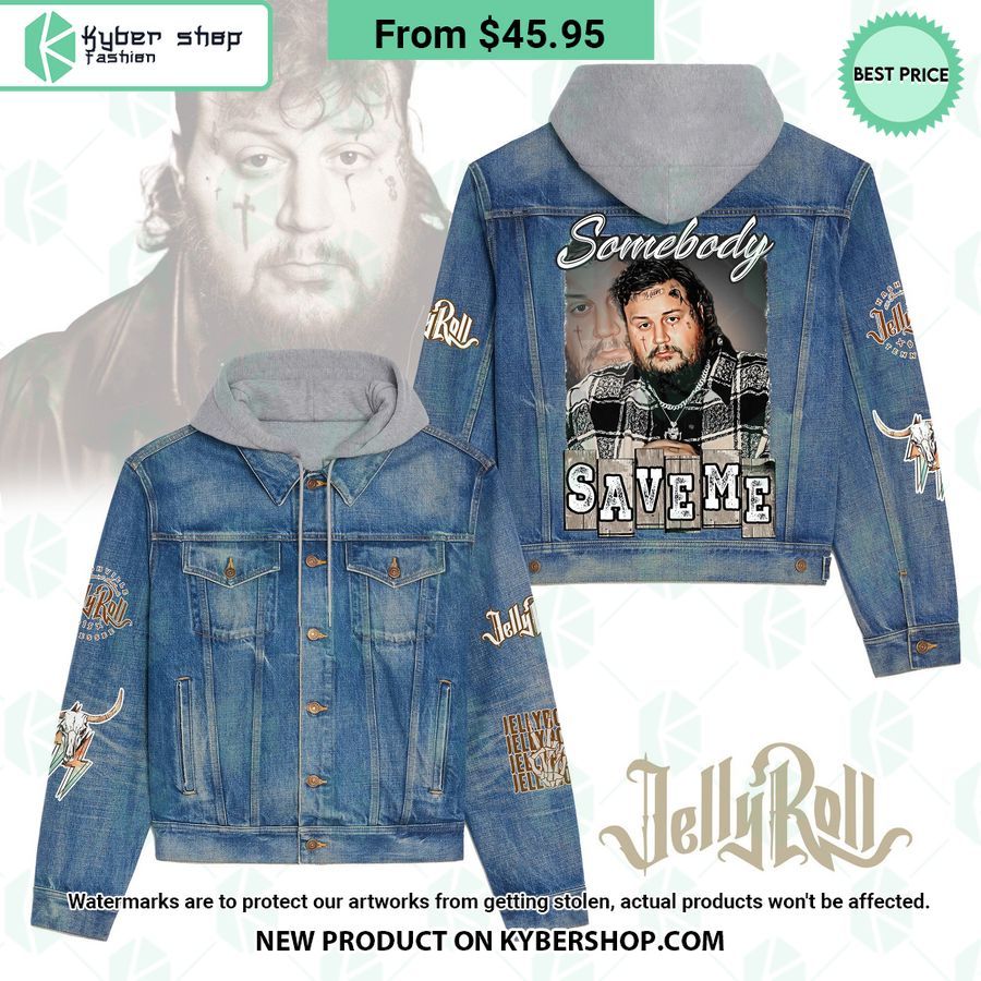 Jelly Roll Somebody Save Me Hooded Denim Jacket Elegant and sober Pic