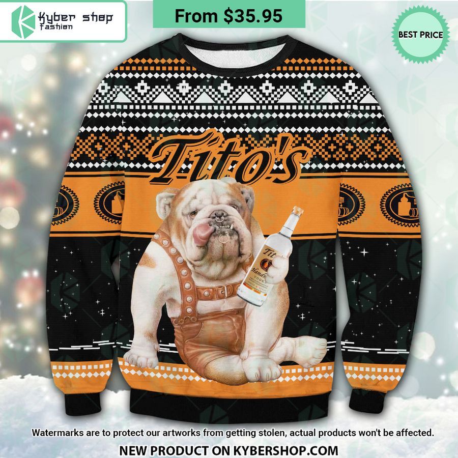 Tito's Bulldog Ugly Christmas Sweater Nice elegant click