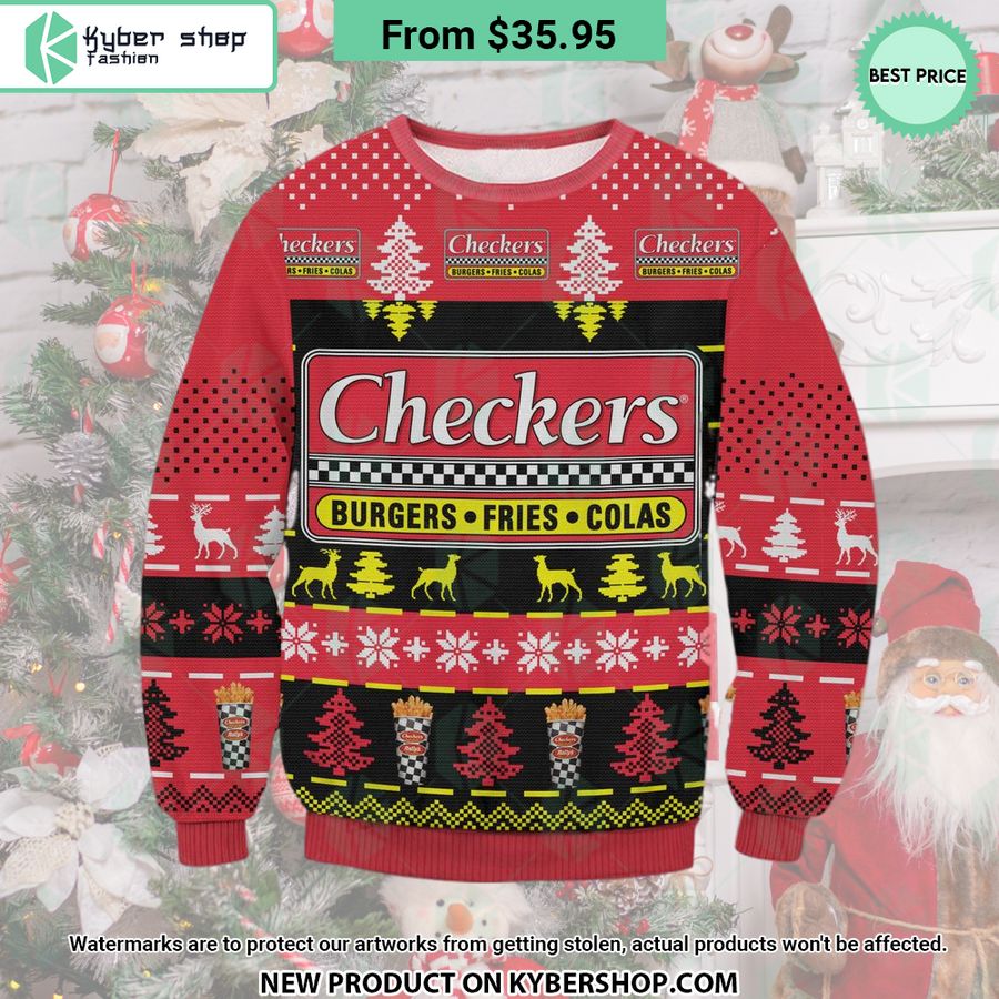 Checkers Burgers Fries Colas Christmas Sweater Word1