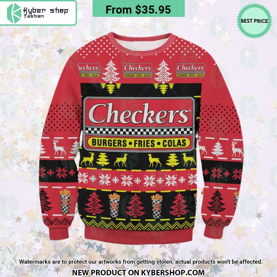 Checkers Burgers Fries Colas Christmas Sweater Word1