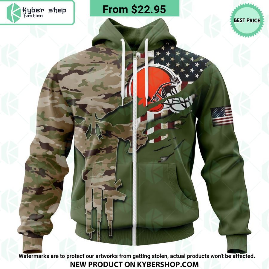 Cleveland Browns Camo Punisher Skull Veterans Day Hoodie Awesome Pic guys