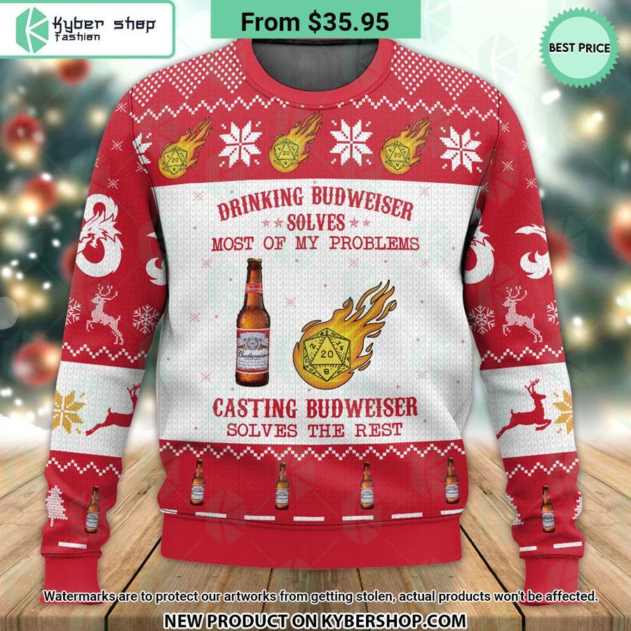 Drinking Budweiser Solve Most Of My Problems Dnd Sweater My Friends!