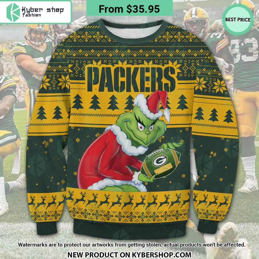 Green Bay Packers Grinch Ugly Christmas Sweater You look lazy