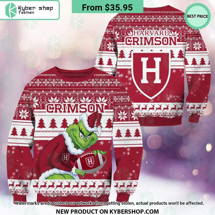 Harvard Crimson Grinch Christmas Sweater Good One Dear