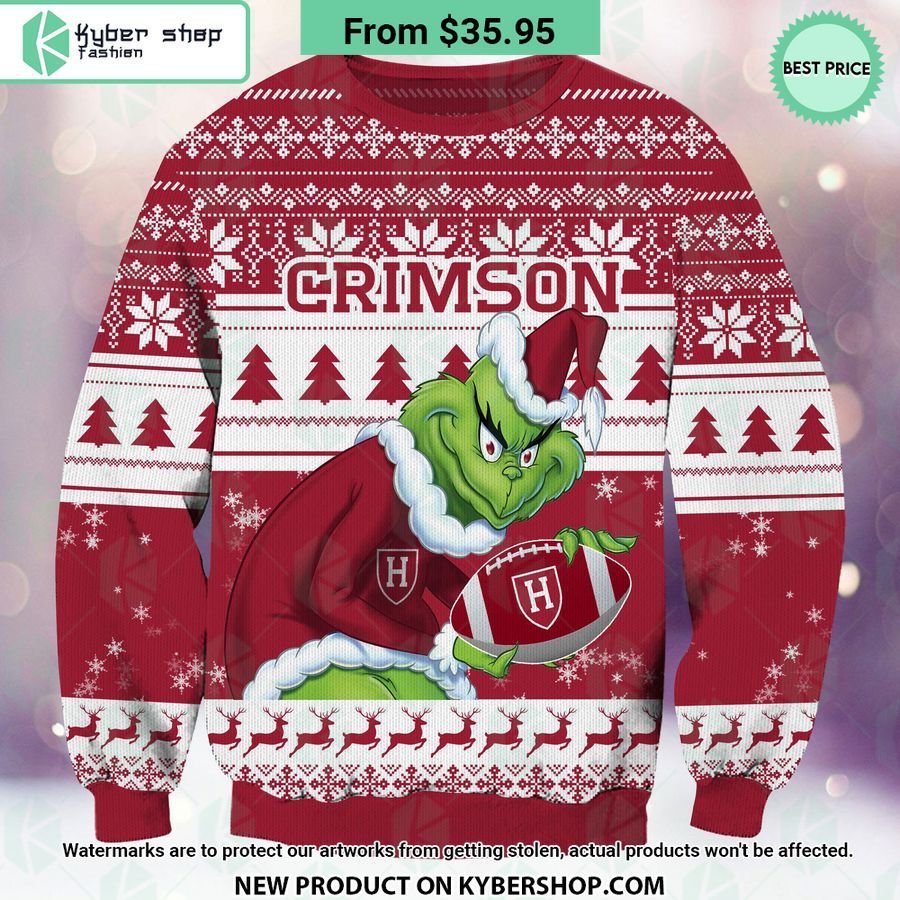Harvard Crimson Grinch Christmas Sweater Natural and awesome