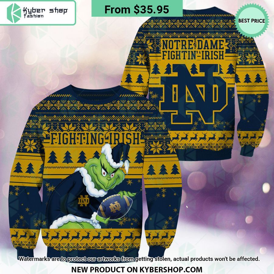 Notre Dame Fighting Irish Grinch Christmas Sweater Studious look