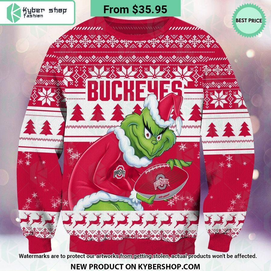 Ohio State Buckeyes Grinch Christmas Sweater Eye soothing picture dear