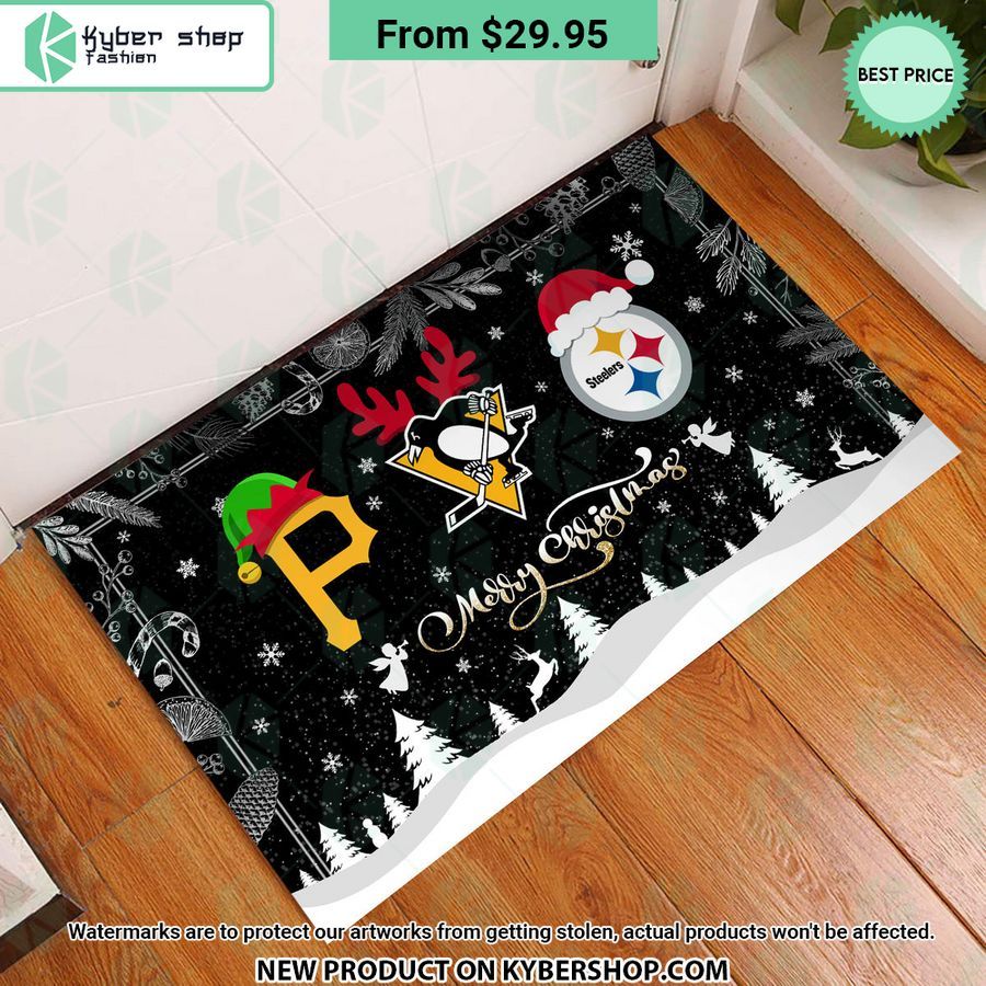 Pittsburgh Pirates Pittsburgh Penguins Pittsburgh Steelers Merry Christmas Doormat 3 56 Jpg