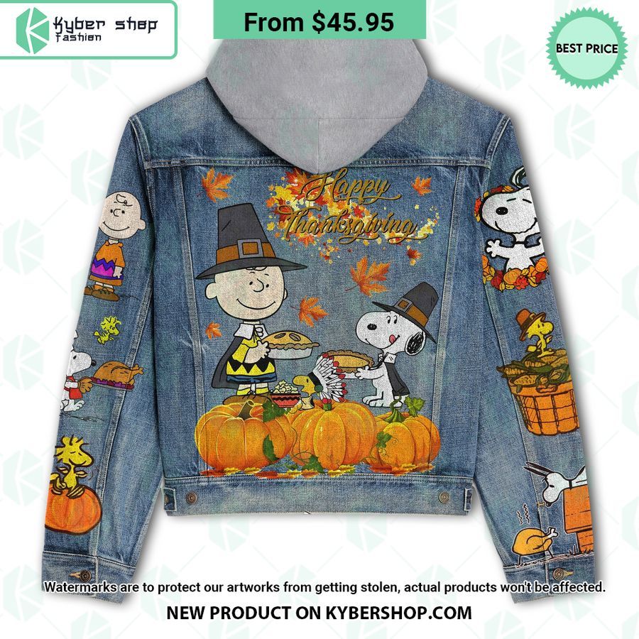 Happy Thanksgiving Snoopy Charlie Brown Hooded Denim Jacket 3 Happy Thanksgiving Snoopy Charlie Brown Hooded Denim Jacket word3