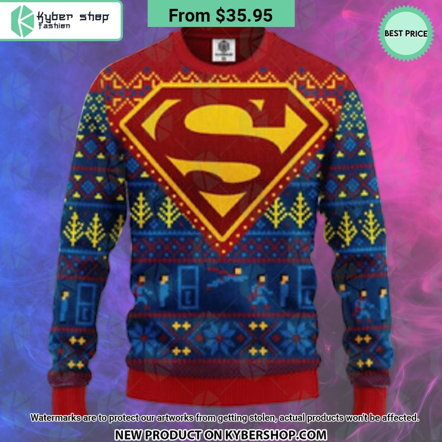 Superman Superhero Christmas Sweater Word2