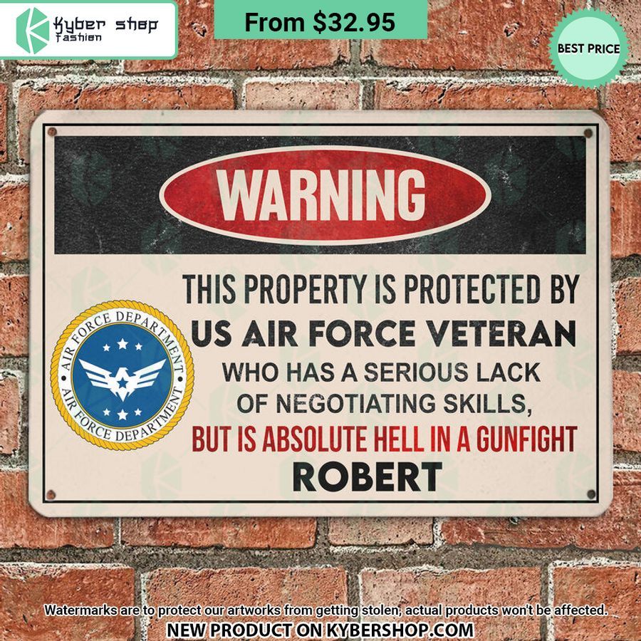 Warning This Property Is Protected By A Veteran Custom Metal Sign Word3