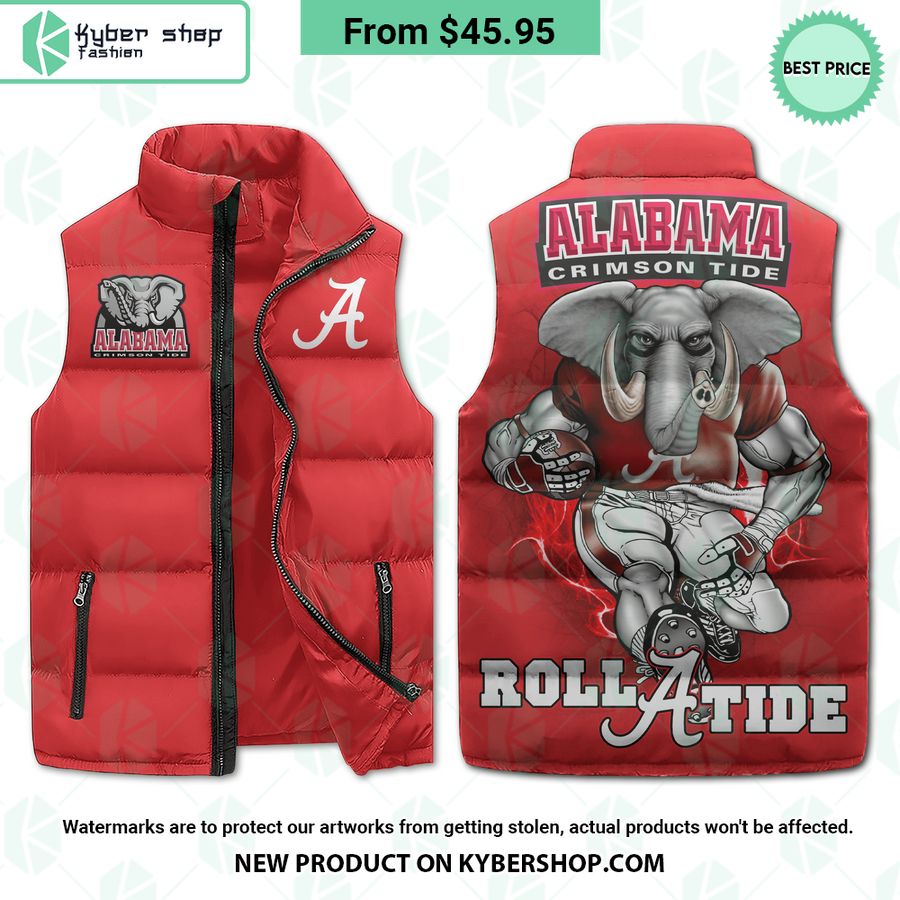 Alabama Crimson Tide Roll Tide Sleeveless Puffer Jacket Word1