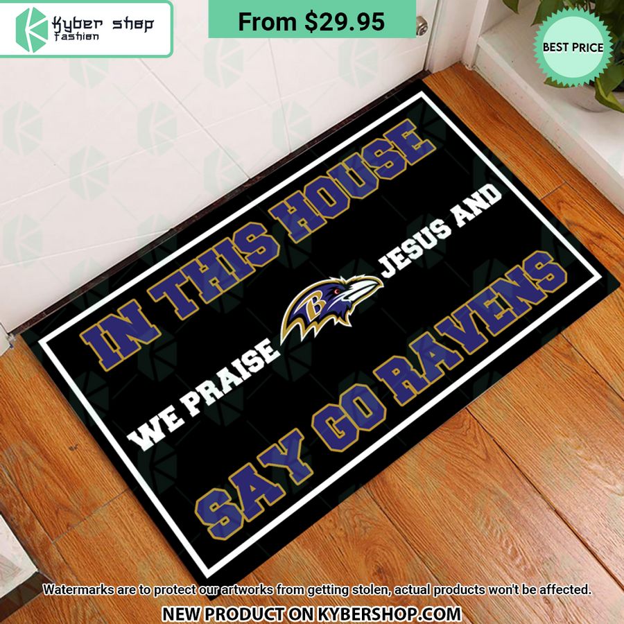 Baltimore Ravens In This House We Praise Jesus And Say Go Ravens Doormat Word1
