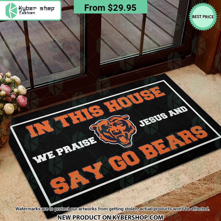 Chicago Bears In This House We Praise Jesus And Say Go Bears Doormat Word3