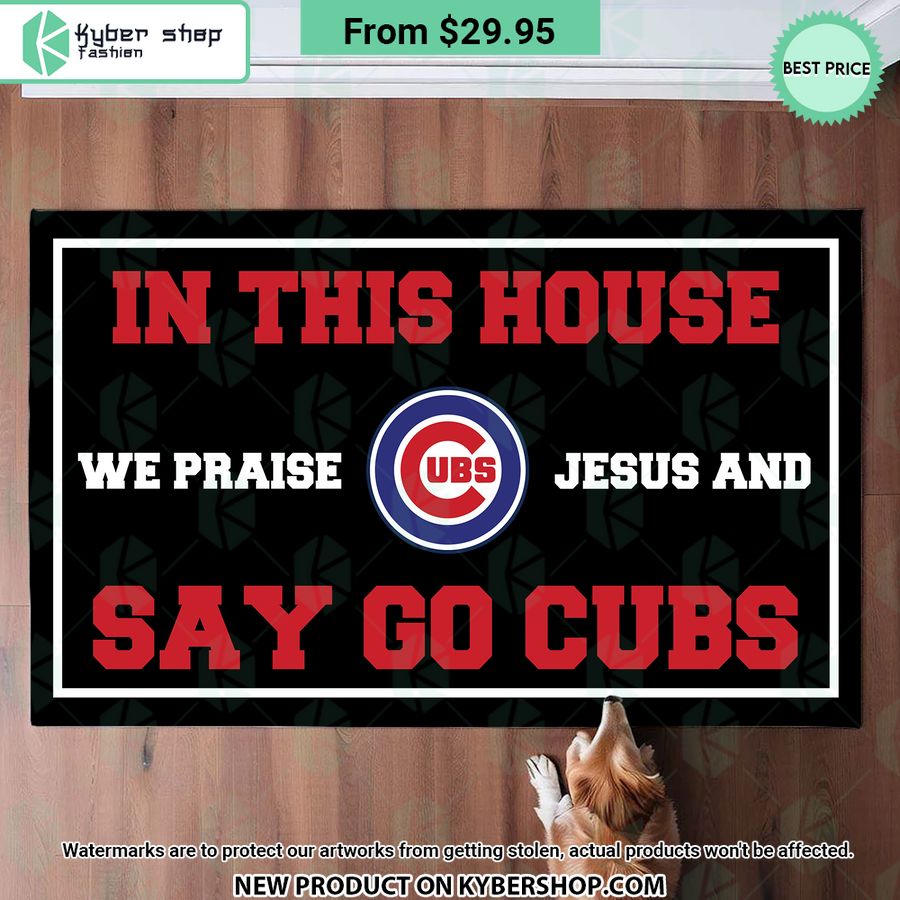Chicago Cubs In This House We Praise Jesus And Say Go Cubs Doormat Word3