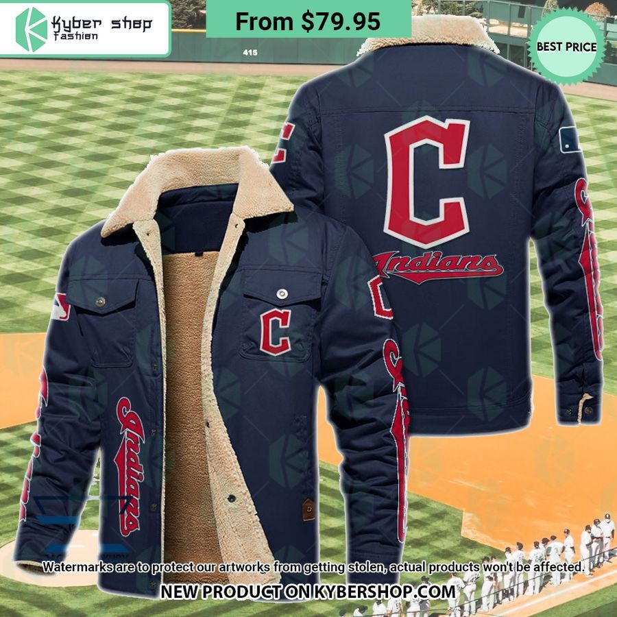 Cleveland Indians Mlb Fleece Leather Jacket Word3