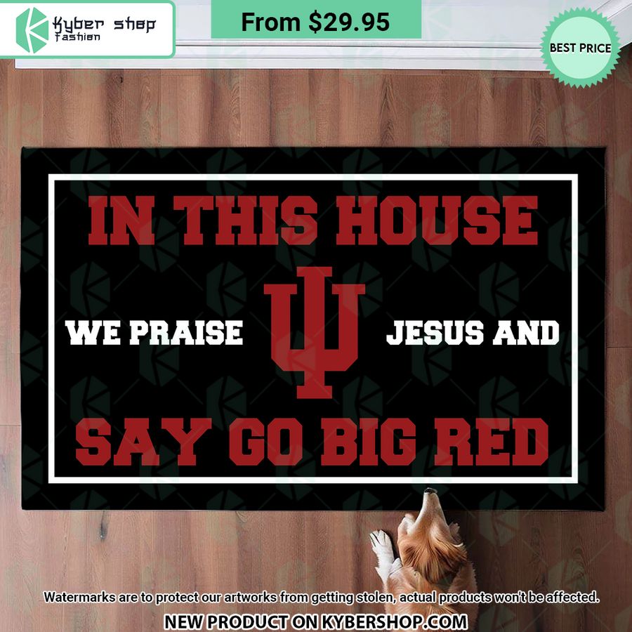 Indiana Hoosiers In This House We Praise Jesus And Say Go Big Red Doormat Word2