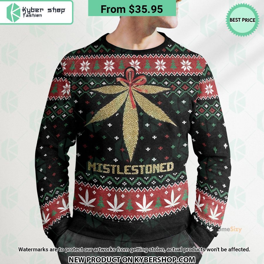 Merry Christmas Weed Mistlestoned Sweater Word2