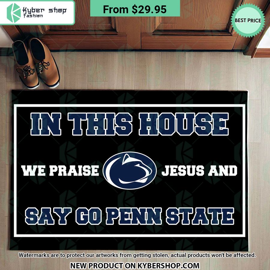 Penn State Nittany Lions In This House We Praise Jesus And Say Go Penn State Doormat Word3