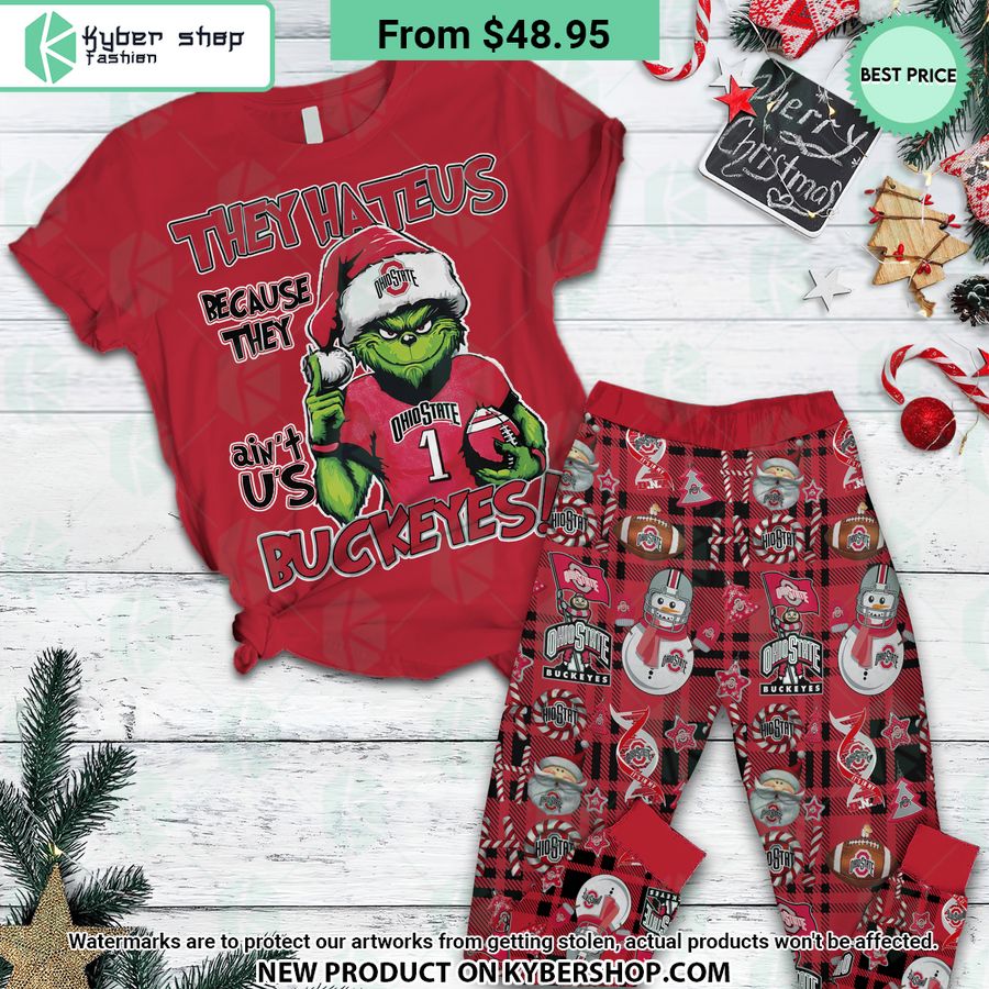 They Hate Us Because They Ain'T Us Ohio State Buckeyes Grinch Pajamas Set Word1